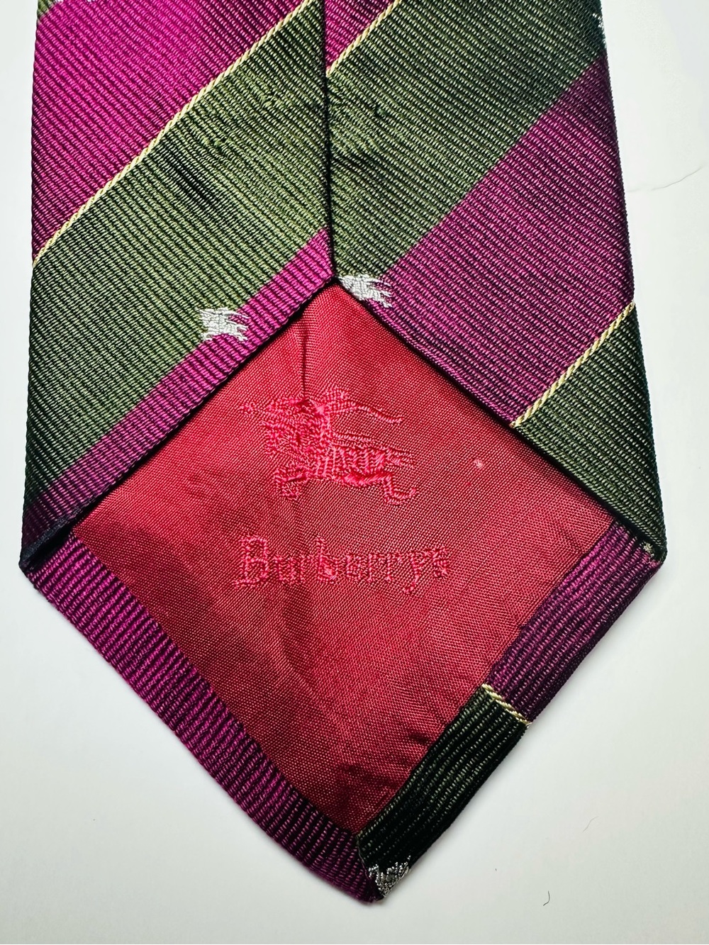 BURBERRYS VINTAGE PRE 1999 MADE IN ENGLAND SILK TIE STRIPED OLD MONEY PREPPY - Picture 6 of 13